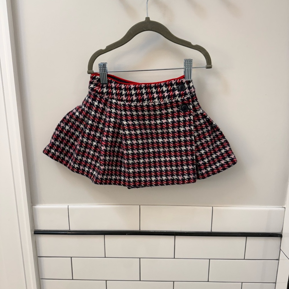 Mini Boden Red, Pink, White & Navy Houndstooth Skirt